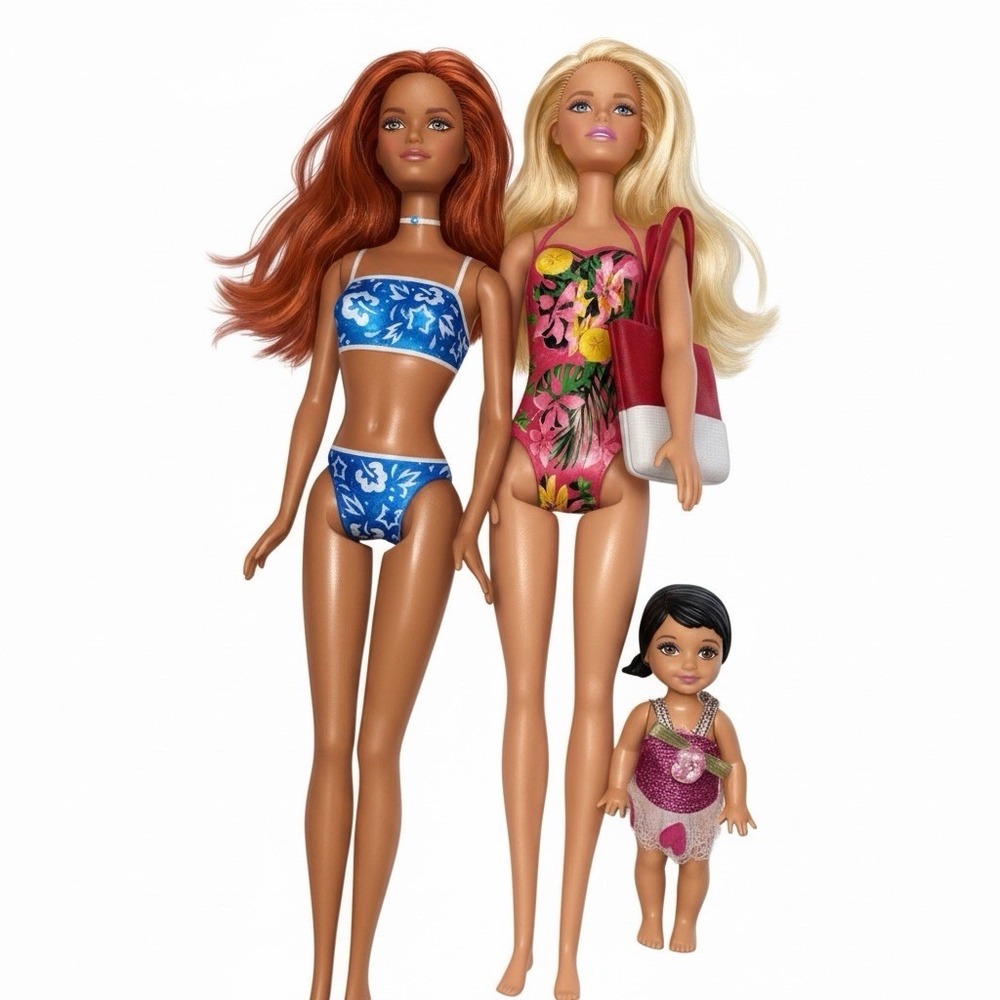 Mattel Barbie beach-themed fashion dolls In Bathing Suits Beach Lot Of 3